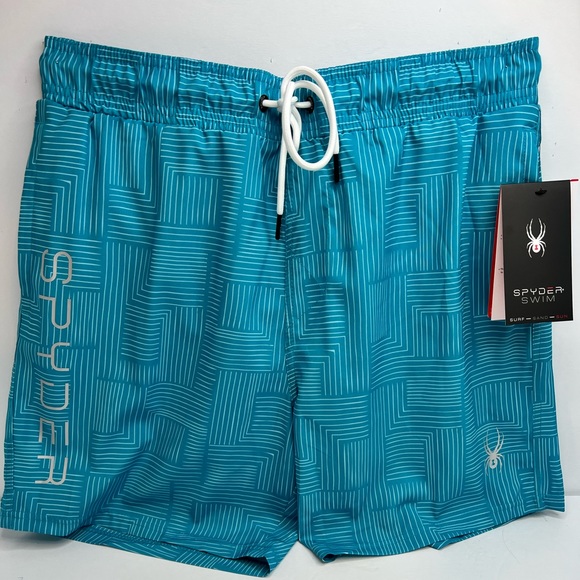 SPYDER MEN'S SWIMSUIT OR WORKOUT SHORTS TURQUOISE, LARGE W/2 POCKTS ON THE SIDE - Picture 5 of 16
